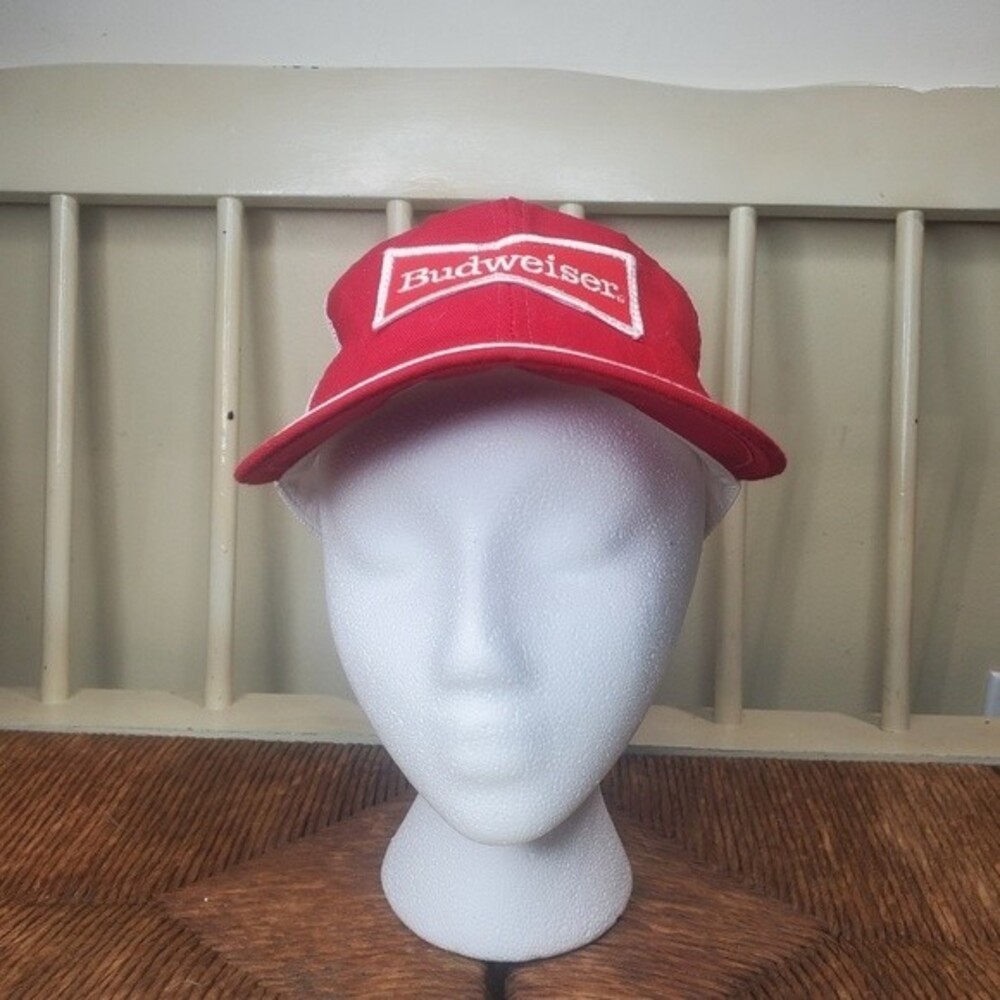 Vintage Budweiser Hat Snapback Trucker Cap Mesh Red White USA